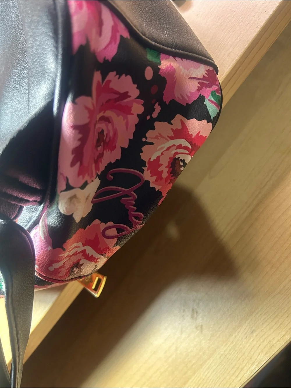 Juicy Couture Black Floral Mini Backpack with Pink Roses